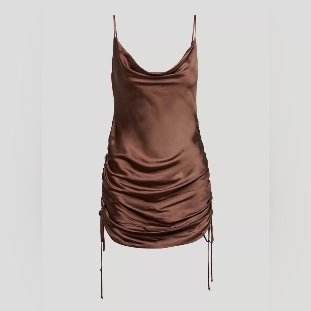 Aritzia Wilfred Only Ruched Slip Dress size small cognac brown